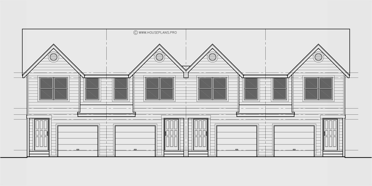 House front drawing elevation view for F-629 Narrow town house 4 unit plan front elevation F-629