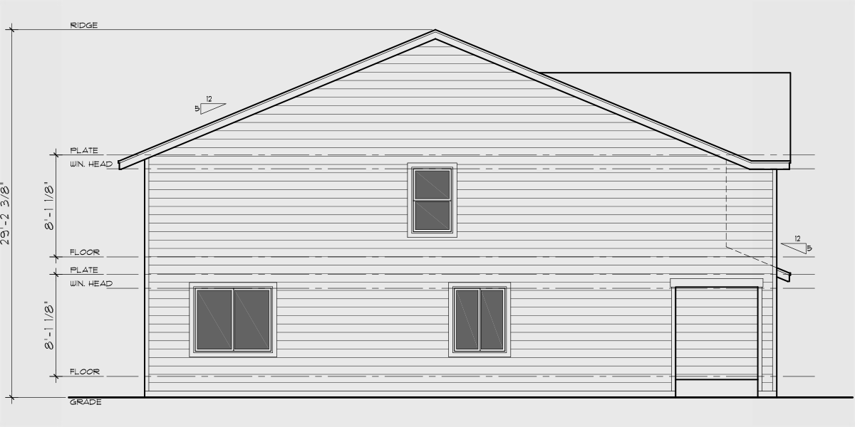 House rear elevation view for F-629 Narrow town house 4 unit plan front elevation F-629