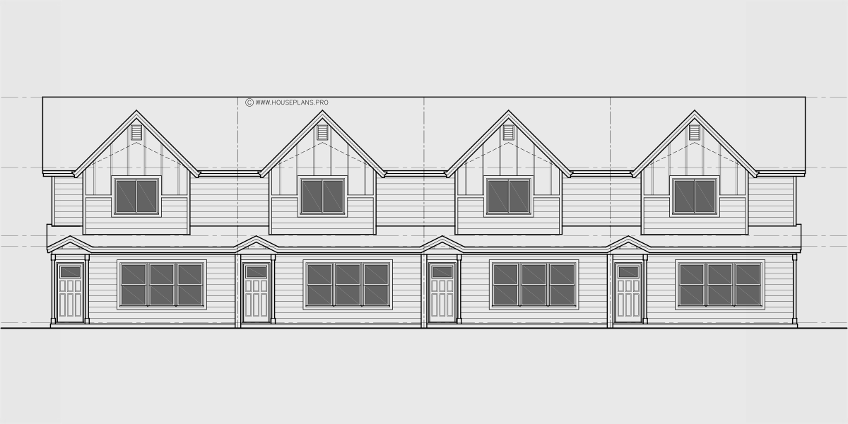 House front drawing elevation view for F-634 4 plex, 3 bedroom, no garage, F-634