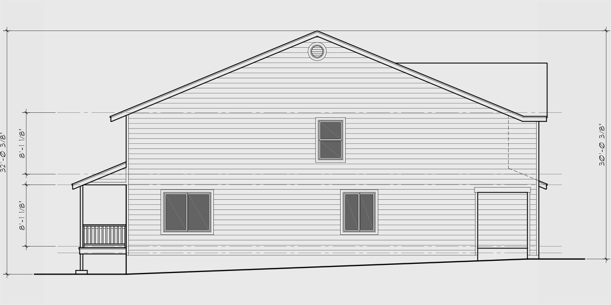 House rear elevation view for D-705 Narrow 36 ft wide duplex plan front elevation D-705