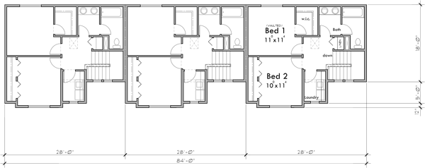 Upper Floor Plan 2 for Invest in modern living with our 2 bedroom triplex townhouse plan, ideal for sloped lots. Join us in building the future of housing!