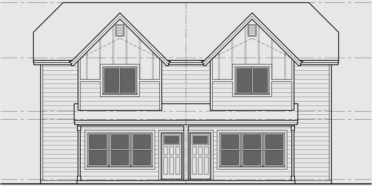 House front drawing elevation view for D-712 Two story, 3 bedroom, duplex house plan D-712