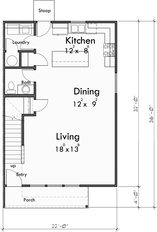 Main Floor Plan for D-712 Invest in spacious and efficient living with our two-story, 3-bedroom duplex house plans. Architectural excellence awaits. Join us in building the future of housing! 
