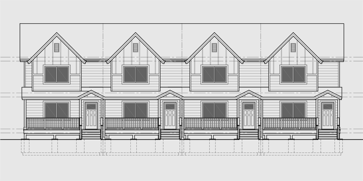 House rear elevation view for F-664 20 ft wide town house plan two master bedrooms F-664