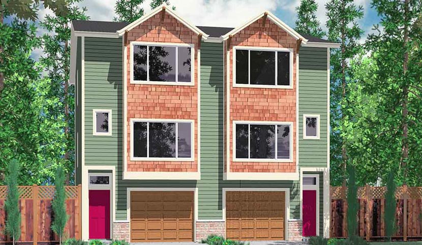 Three Story Duplex House Plan D-526