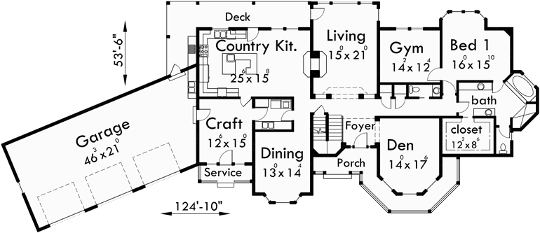 Main Floor Plan for 10067 Victorian House Plans, Country Kitchen House Plans, Bonus Room Over Garage
