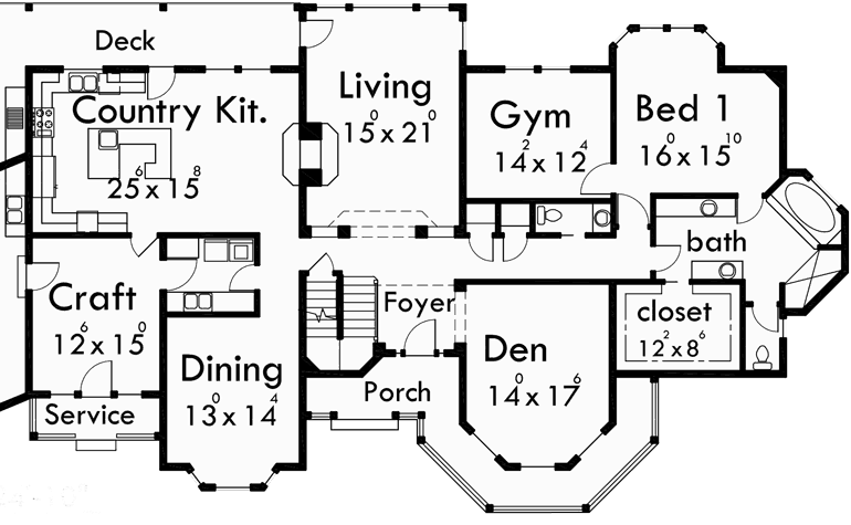 Main Floor Plan 2 for 10067 Victorian House Plans, Country Kitchen House Plans, Bonus Room Over Garage