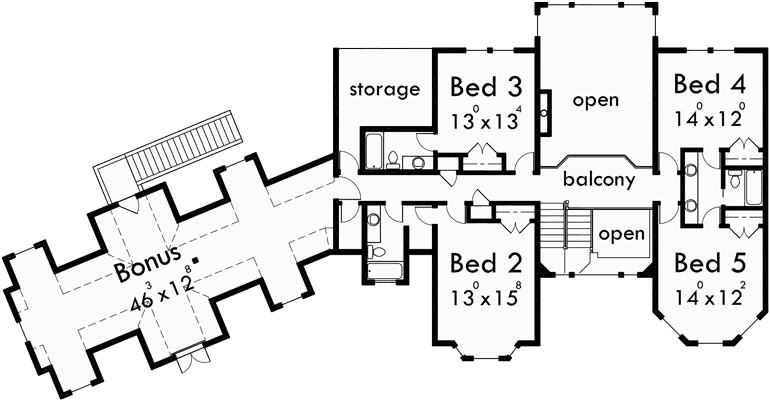 Upper Floor Plan for 10067 Victorian House Plans, Country Kitchen House Plans, Bonus Room Over Garage