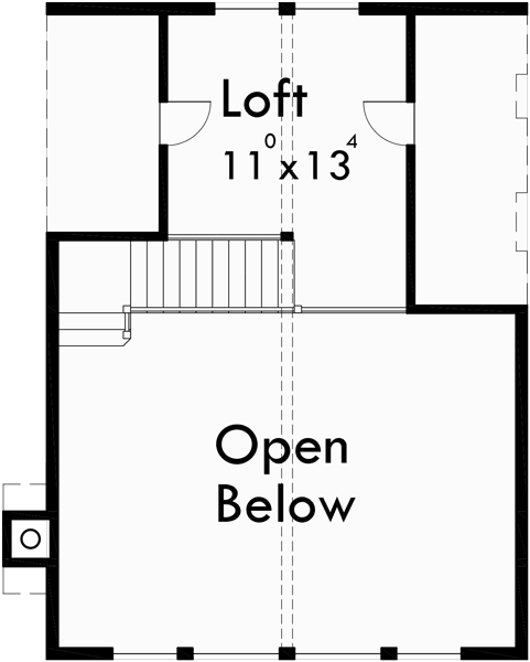 Upper Floor Plan for 10036-fb Small A-Frame house plans, house plans with great room, house plans with loft, house plans with wrap around porch, 10036