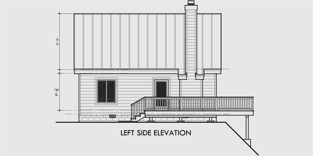 House rear elevation view for 10036-fb Small A-Frame house plans, house plans with great room, house plans with loft, house plans with wrap around porch, 10036