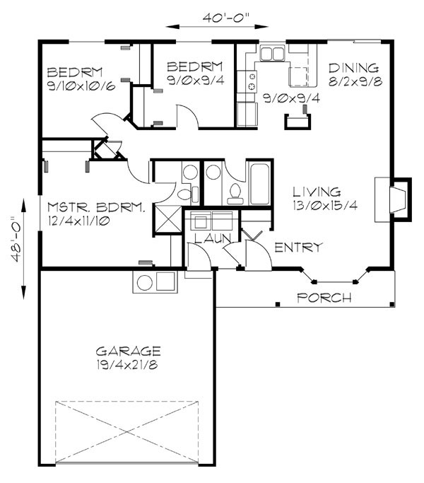 one level, 3 bedroom, 2 bath, 2 car garage, covered porch