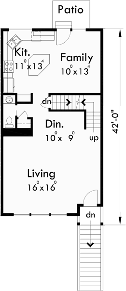 Main Floor Plan for D-525 Row house plans with garage, duplex house plans, D-525