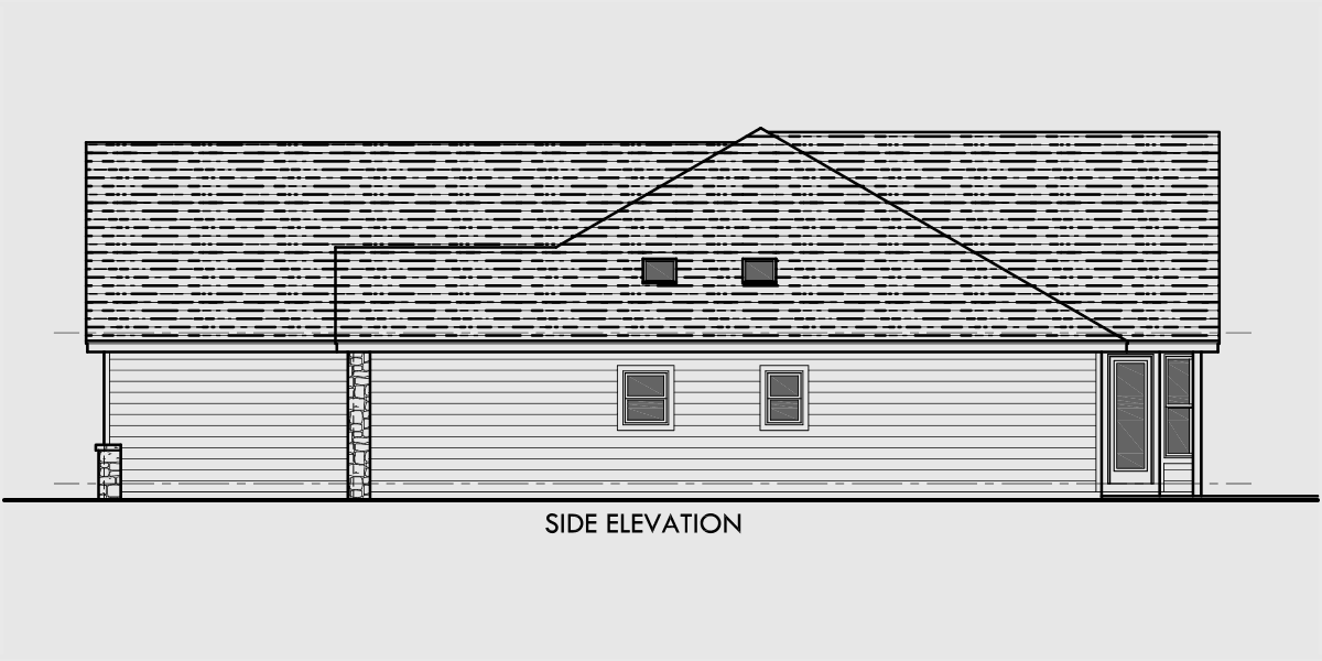 House side elevation view for 10059 One Story House Plans, house plans with bonus room over garage, house plans with shop, 10059