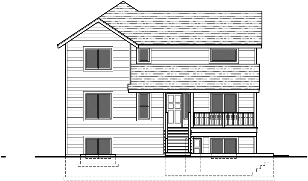 House side elevation view for D-511 Corner lot duplex house plans, 6 bedroom duplex house plans, corner lot  house plans, D-511