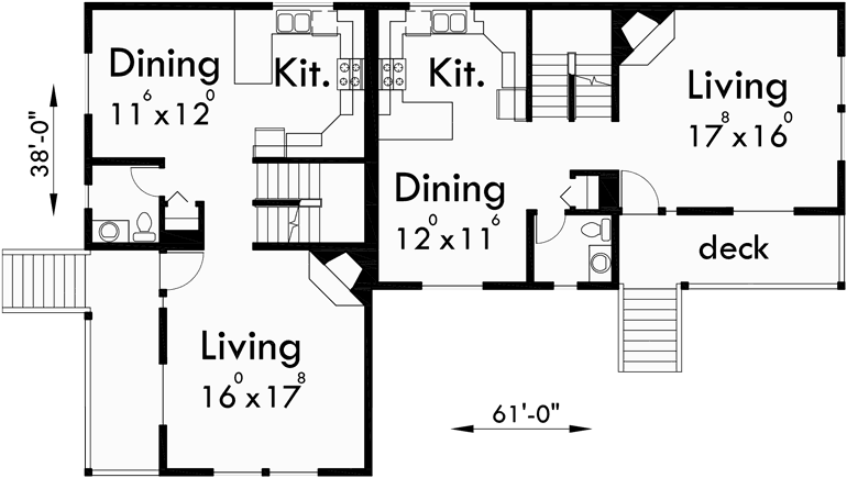 Main Floor Plan for D-511 Corner lot duplex house plans, 6 bedroom duplex house plans, corner lot  house plans, D-511