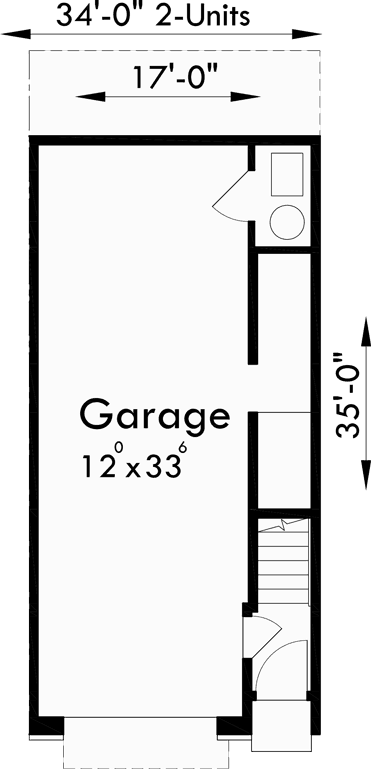 Lower Floor Plan for D-526 Duplex house plans, narrow lot townhouse plans, D-526