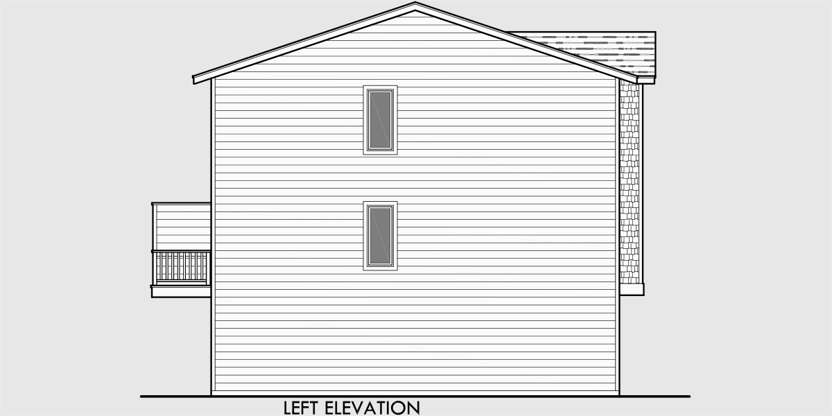 House side elevation view for D-526 Duplex house plans, narrow lot townhouse plans, D-526