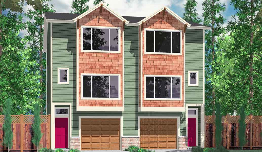  Duplex House Plans Narrow Lot  Townhouse Plans  D 526