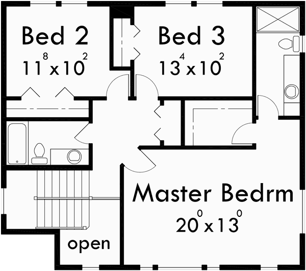 Upper Floor Plan for 10060 Daylight basement house plans, Craftsman house plans, house plans with wrap around porch, large kitchen island, 3 bedroom house plans, 10060