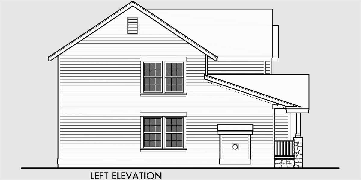 House side elevation view for 9950-fb 4 bedroom house plans, craftsman house plans, 40 ft wide house plans, 40 x 40 house plans, two story house plans, 9950