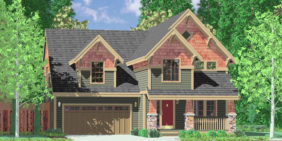 10025 Craftsman house plans, house plans with bonus room over garage, narrow lot house plans, 40 x 40 house plans, 10025