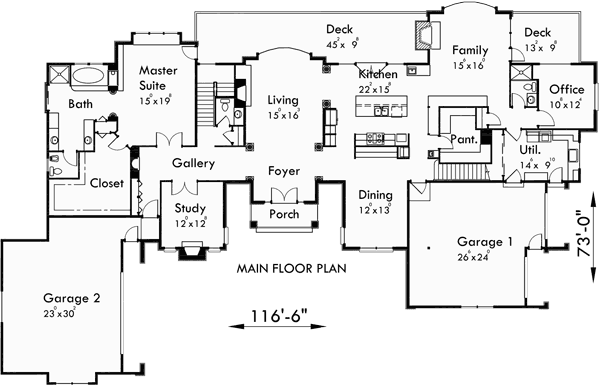 Main Floor Plan for 10080 Luxury house plans, master on the main house plans, house plans with side garage, house plans with basement, house plans with loft, house plans with 4 car garage, 10080