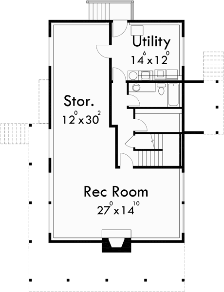 Basement Floor Plan for 3683 A-Frame house plans, Vacation house plans, Masonry Fireplace, Wall of Windows