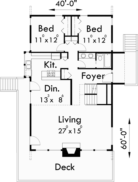 Main Floor Plan for 3683 A-Frame house plans, Vacation house plans, Masonry Fireplace, Wall of Windows