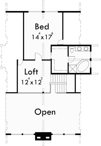 Upper Floor Plan for 3683 A-Frame house plans, Vacation house plans, Masonry Fireplace, Wall of Windows