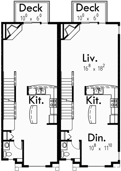 Main Floor Plan for D-446 Spacious Living Row house or Townhome or Condo