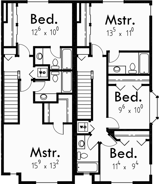 Upper Floor Plan for D-446 Spacious Living Row house or Townhome or Condo