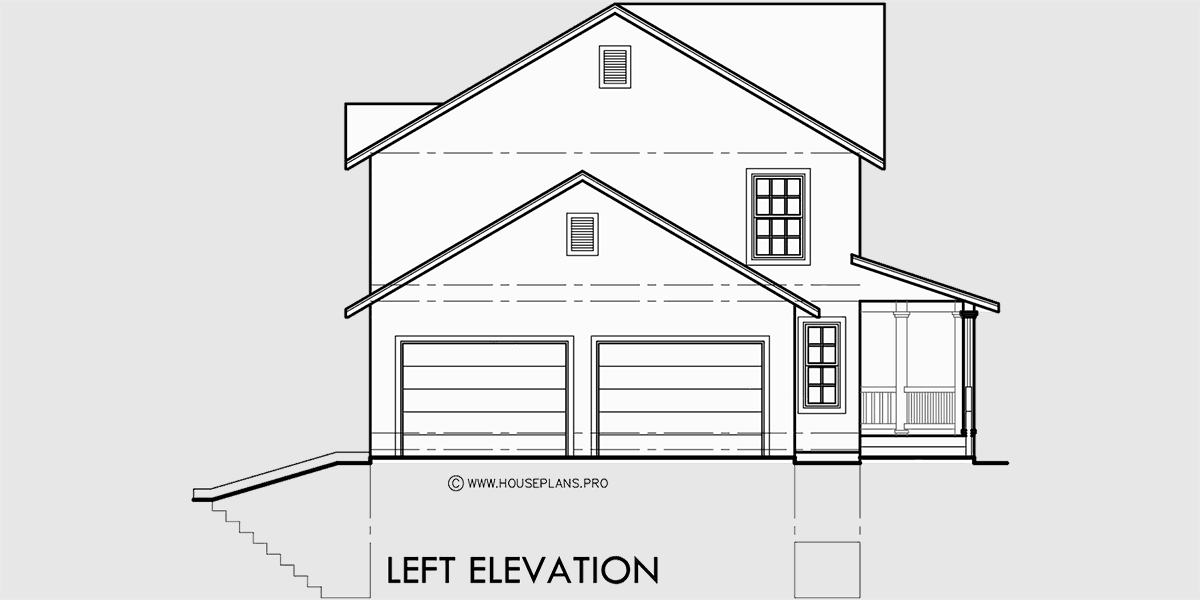 House side elevation view for 9999 Country Farm house, Wrap around Porch 3 Bedrooms side garage, 9999