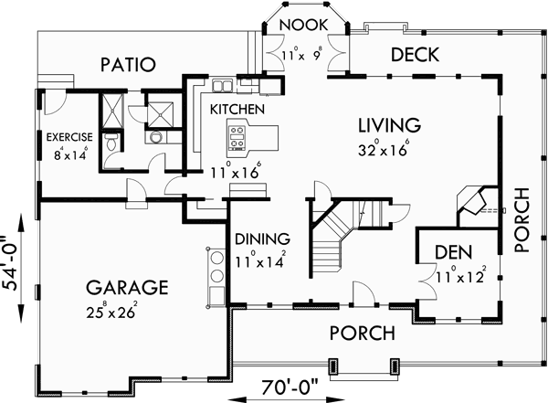 Main Floor Plan for 10045 House plans, traditional house plans, house plans with wrap around porch, corner lot house plans, house plans with side garage, 10045