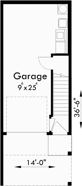 Lower Floor Plan for D-519 Narrow lot townhouse plans, duplex house plans, 3 level house plans, D-519