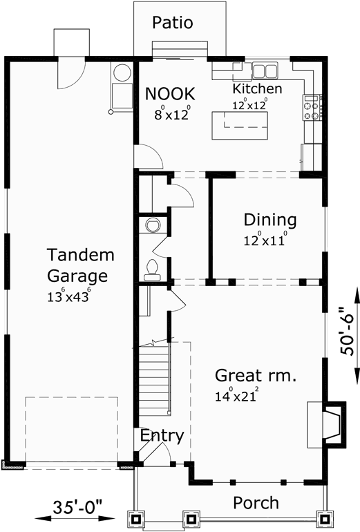 narrow lot house plans 1flr 10103