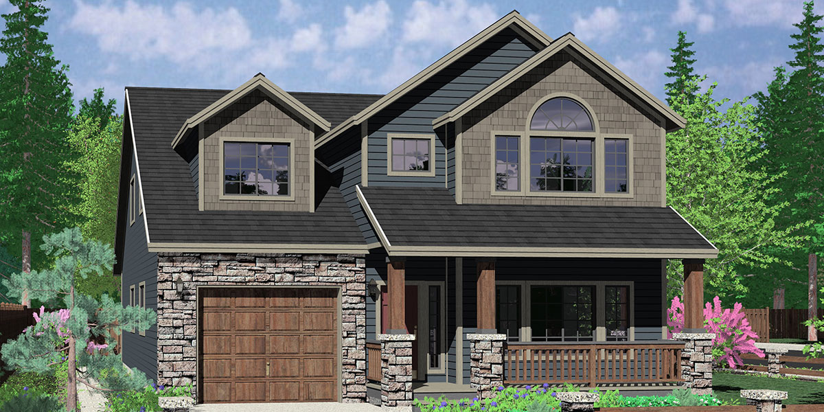  Narrow  Lot  House  Plans  Traditional Tandem Garage 3 Bedroom 