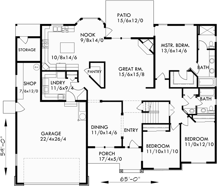 Main Floor Plan for 9933 House plans, single level house plans, house plans with bonus room, one story house plans, 9933