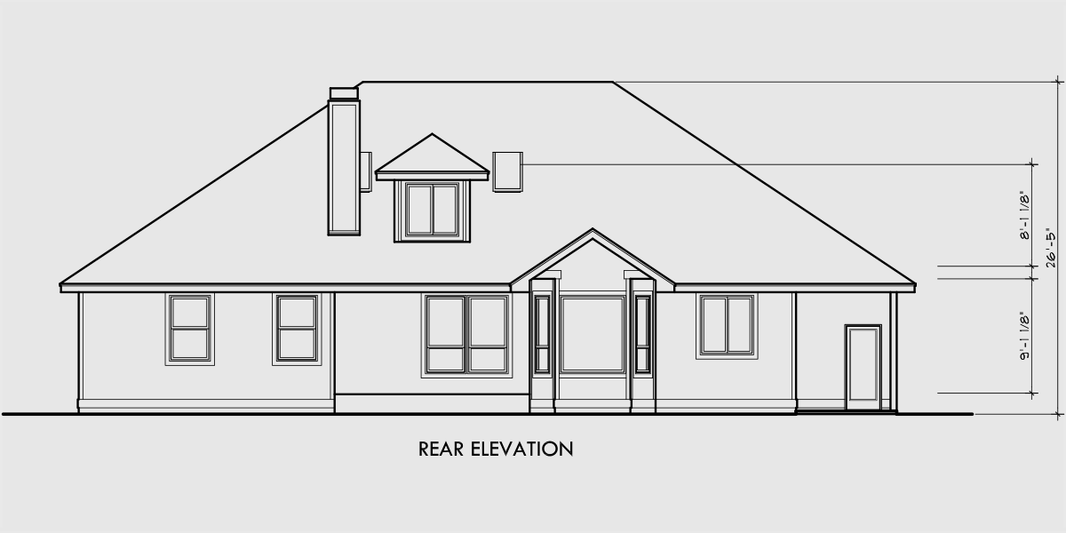 House side elevation view for 9933 House plans, single level house plans, house plans with bonus room, one story house plans, 9933
