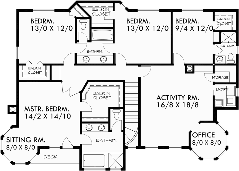 Upper Floor Plan for 9891 Victorian House Plan, house turret, side load garage, wrap around porch, house plans with bonus room, 9891