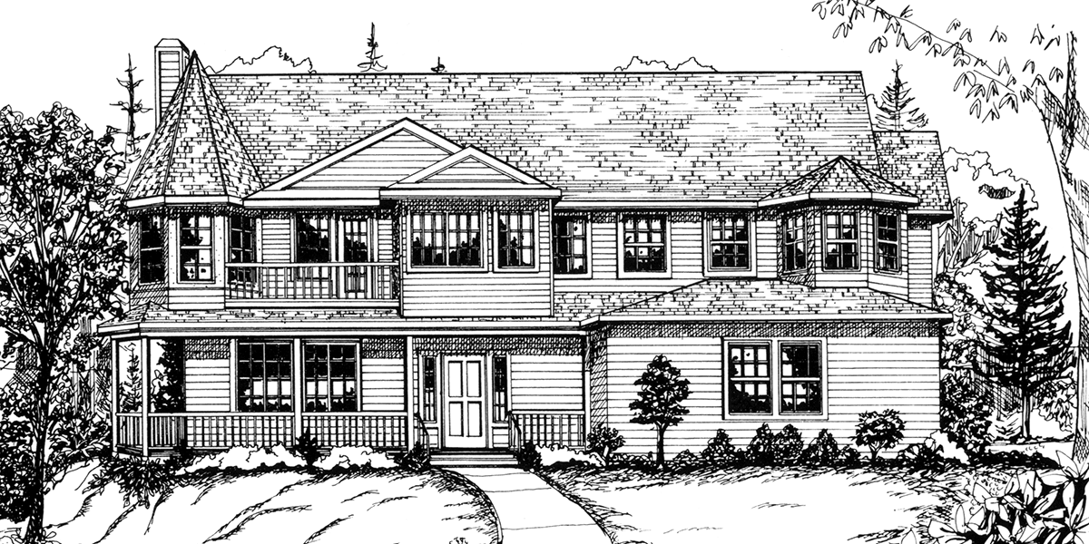 9891 Victorian House Plan, house turret, side load garage, wrap around porch, house plans with bonus room, 9891