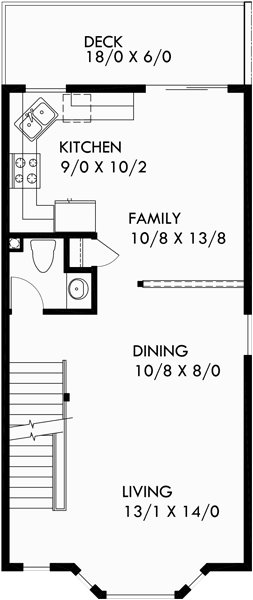 Main Floor Plan for D-405 Duplex house plans, townhouse plans, 2 bedroom duplex plans, duplex with garage, D-405