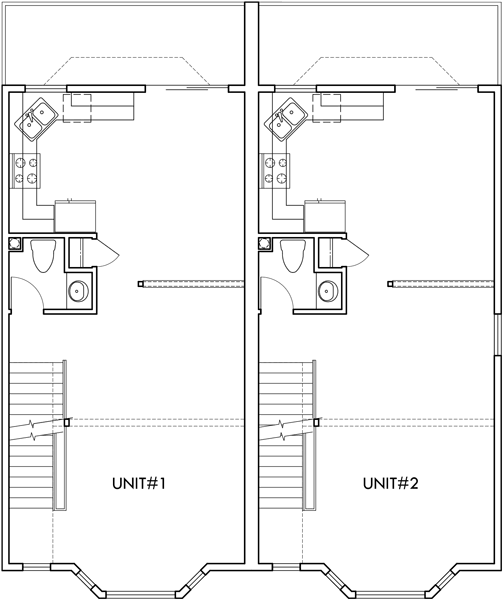 Main Floor Plan 2 for D-405 Duplex house plans, townhouse plans, 2 bedroom duplex plans, duplex with garage, D-405