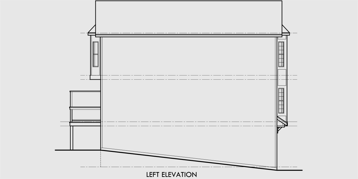 House side elevation view for D-405 Duplex house plans, townhouse plans, 2 bedroom duplex plans, duplex with garage, D-405