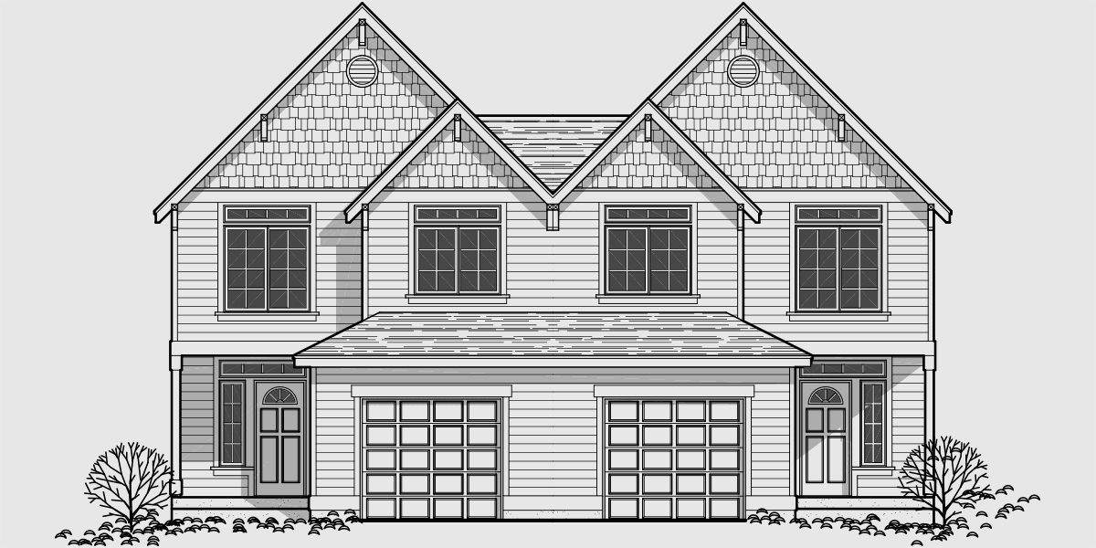 House side elevation view for D-423 Duplex house plans, daylight basement house plans, D-423