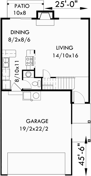 Main Floor Plan for D-452 Triplex  house plans, triplex plans with garage, 25 ft wide house plans, D-452