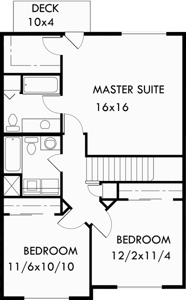 Upper Floor Plan for D-452 Triplex  house plans, triplex plans with garage, 25 ft wide house plans, D-452