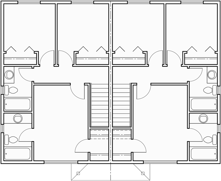 Upper Floor Plan 2 for Duplex House Plans, small duplex house plans, 3 bedroom duplex house plans, D-036