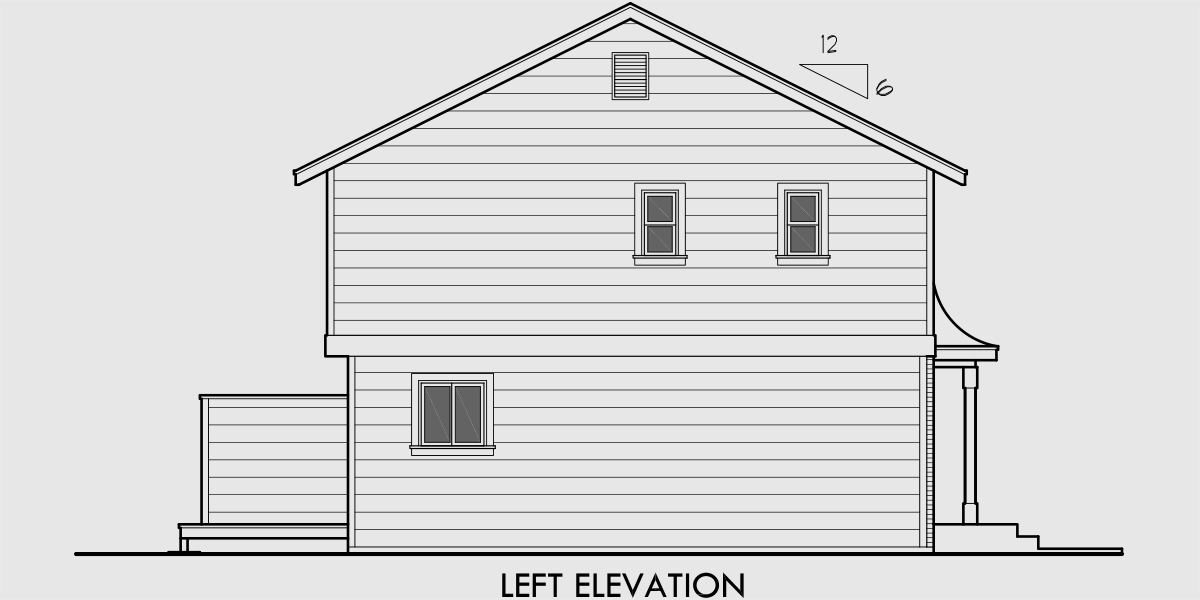 House rear elevation view for D-036 Duplex House Plans, small duplex house plans, 3 bedroom duplex house plans, D-036