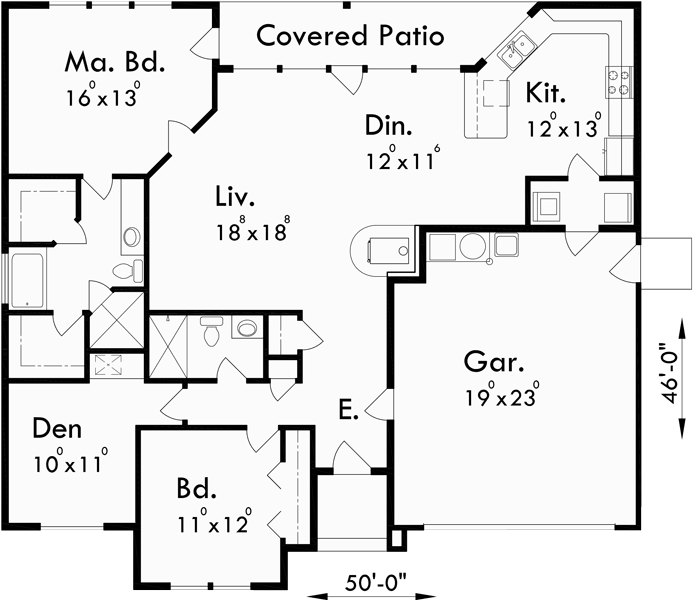 One Story House Plans 50 Wide House Plans 9921 One Story House Plans 50 Wide House Plans 9921
