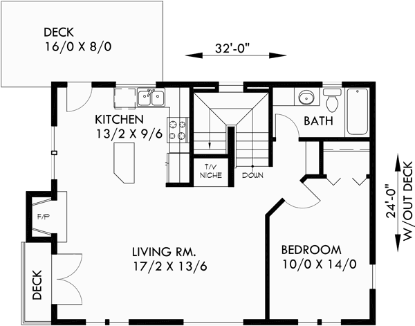 Main Floor Plan for 9903 Small Beach cabin home plan